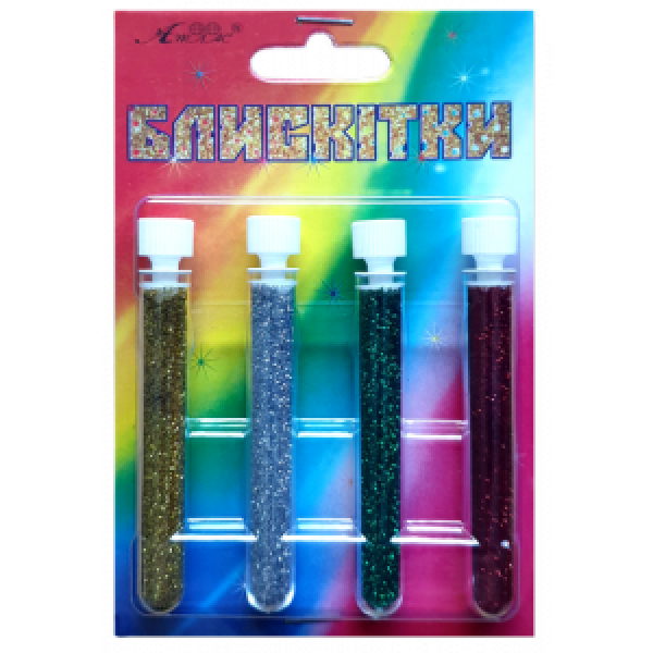Glitter No. 2 "Atlas" /AS-2202, A-971/ ash+silver+green+raspberry, 2 g/4 pcs. (1/12)