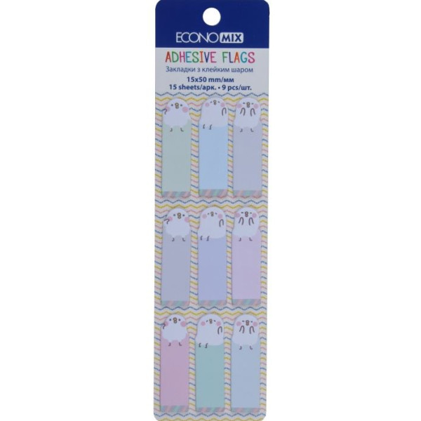 Index registers "Economix" /E20962-01/ PAPER, 15x50 mm, Fun Chicken, 135 pcs., 9 assorted colors (1/50/1000)