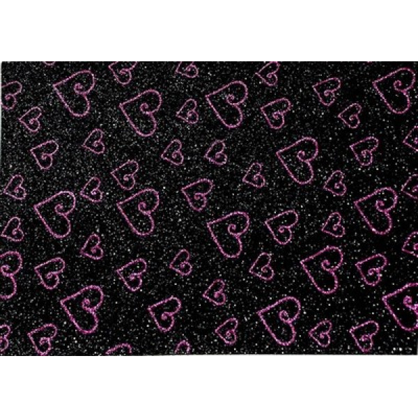 Flexica (foamiran) "WB" /10518/ 20*30 cm. from glit  hearts PURPLE WITH BLACK 2mm (10 sheets/pack) (1/100)