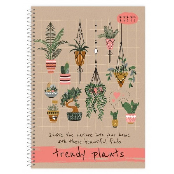 Notebook A5/80 sheets. "Rucksack" /PPT-2/ series "TRENDY PLANTS" # tv/lam. envelope, spiral on the side, 60 g/m2, mix (1/12)