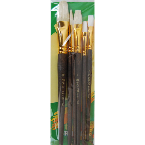 Set of brushes "KOLOS" 7068, synthetic/bristle 5 pcs., blue flat + oval #4, round brush #6, square #8, oval #10 (1/12)