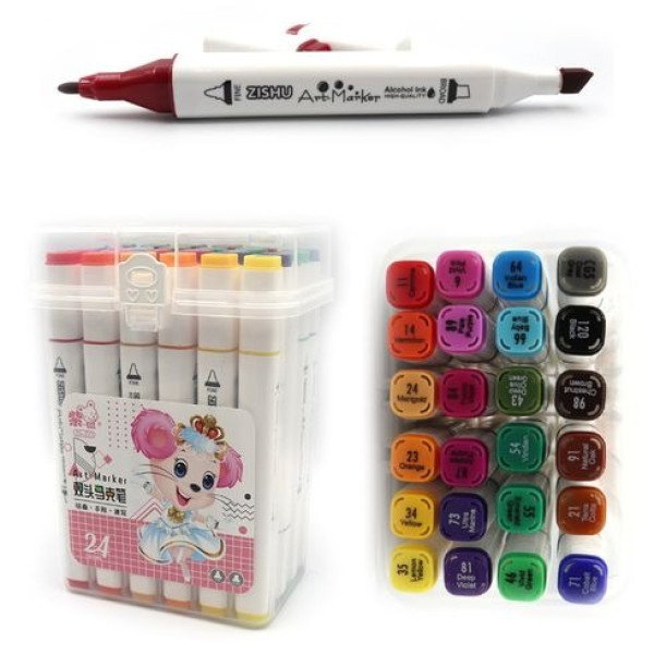 Set of sketch markers /222-24/ "Mouse" 24 pcs. round/bevel tip, plastic pack (1/6/36)