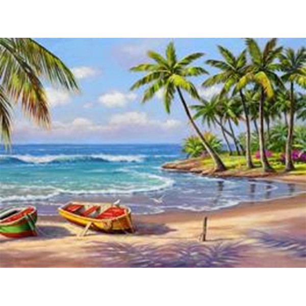 Diamond mosaic "Go to art" /189388/ "Boats are resting" 20*30 cm on a stretcher