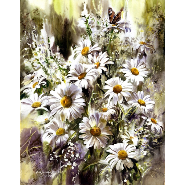 Diamond mosaic "Go to art" /189611/ "Daisies" 20*30 cm on a stretcher