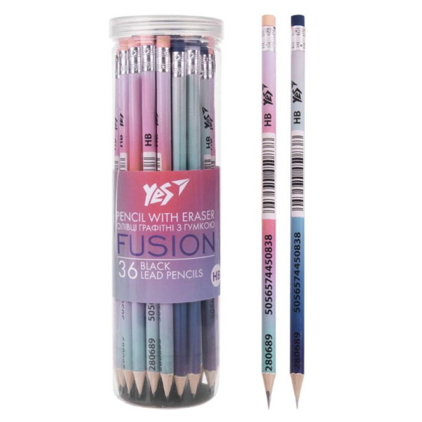 Pencil "Yes" /280689/ "Fusion" round with eraser 36pcs/tube (36/540/2160)