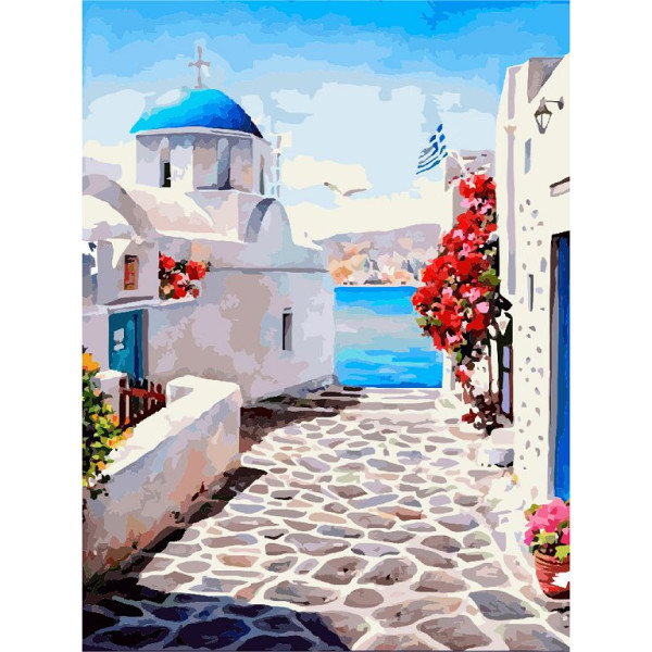 Painting on cardboard with a contour "ROSA START" 30*40 Cities "Santorini" WITHOUT PAINTS /GPA284211/