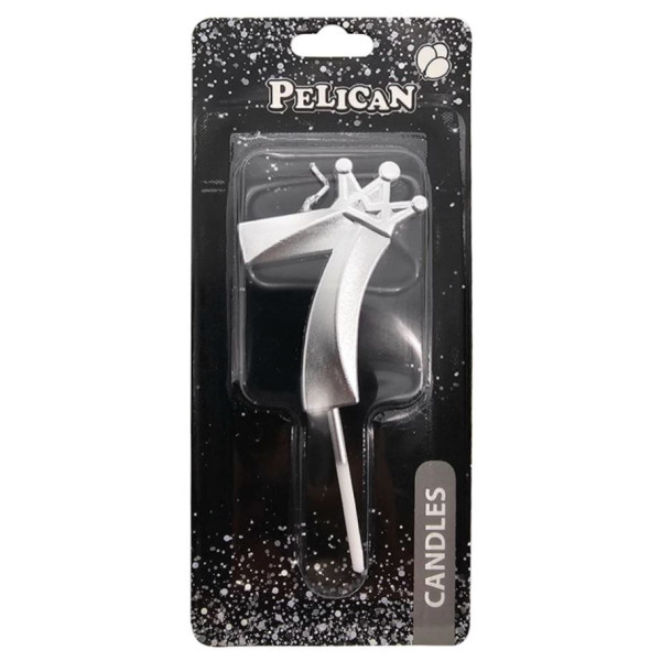 Свічка для торту "Pelican" /863117/ цифра 3D з короною "7", срібло 6см (1/12)