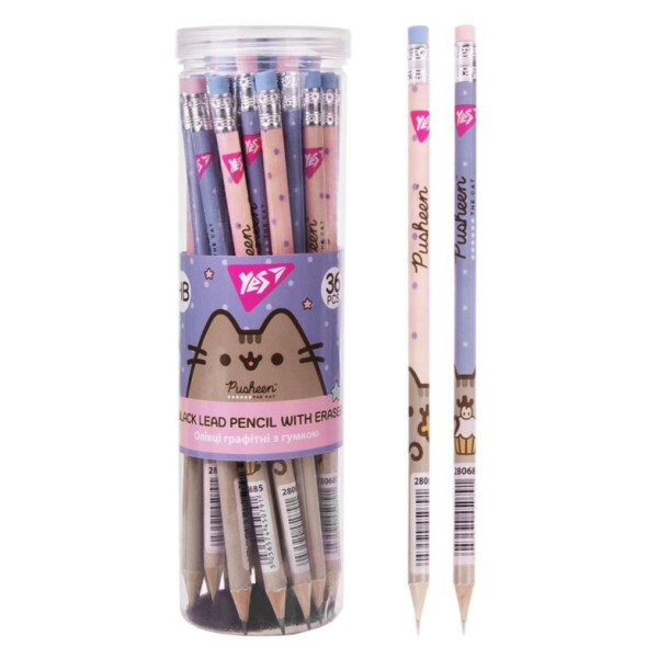 Pencil "Yes" /280685/ "Pusheen" round with eraser 36pcs/tube (36/540/2160)
