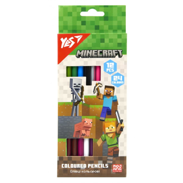 Олівці кольорові "Yes" 24 кол. /12шт /290763/ "Minecraft" (1/12/240)