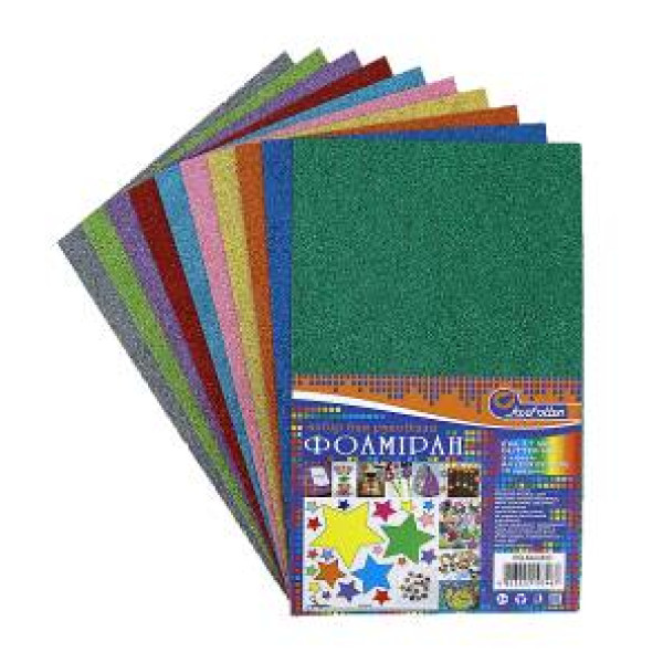 Flexica (foamiran) "JO" /17GLKA4-Mix2/ EVA 1.7mm A4 GLITTER with glue "Mix" 10 pcs/pack (1/96)