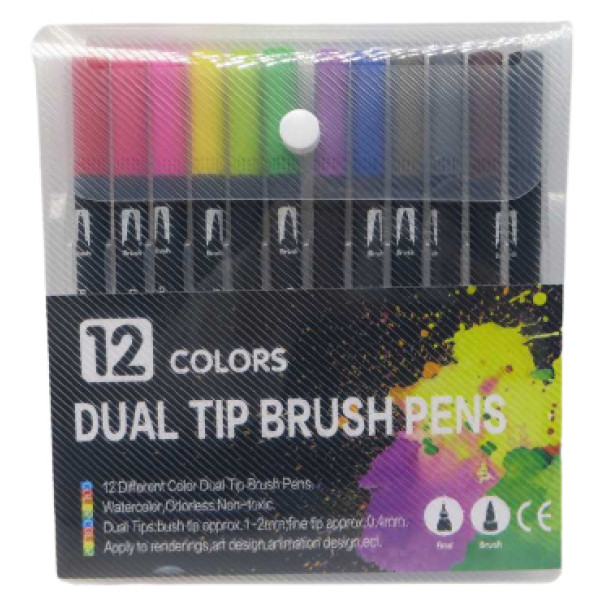 Felt-tip pens 12 pcs. /884-12/ 2 in 1 brush, marker, PVC packaging (1/60/120)