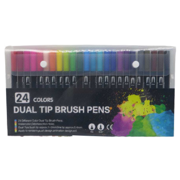 Felt-tip pens 24 pcs. /884-24/ 2 in 1 brush, marker, PVC packaging (1/30/60)