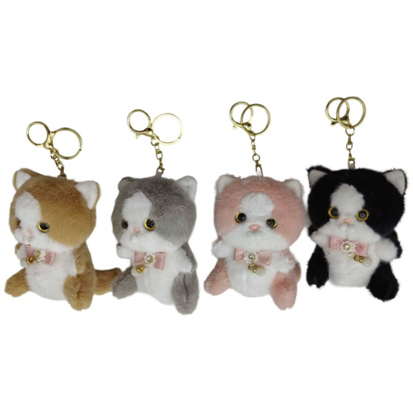 Soft keychain /8046-A/ "Cat bow with pendant" 12.5 cm, mix (12)
