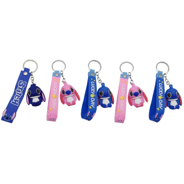 Silicone keychain /3170-35/ with a whip "Stitch" 4cm, mix (12)