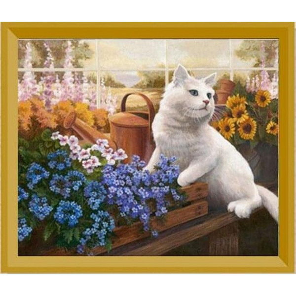 Diamond mosaic "Go to art" /189357/ "Cat and forget-me-nots" 21*25 cm on 5D cardboard