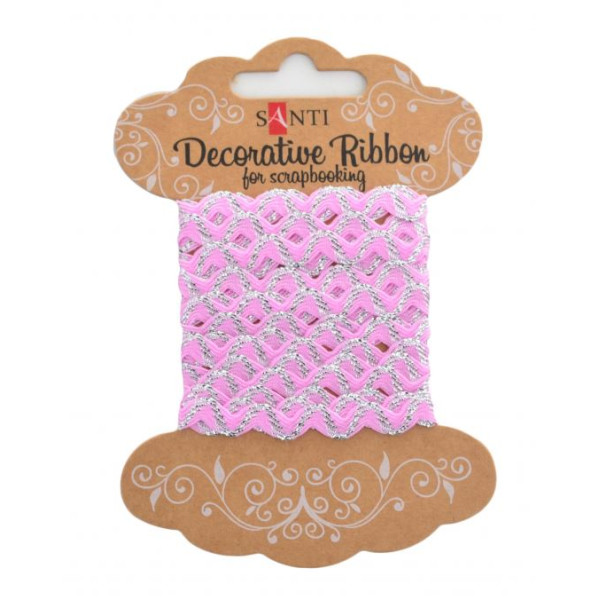 Gift wrapping tape "Santi" /741372/ "Pink wave with silver thread", 2m (1/20/200)