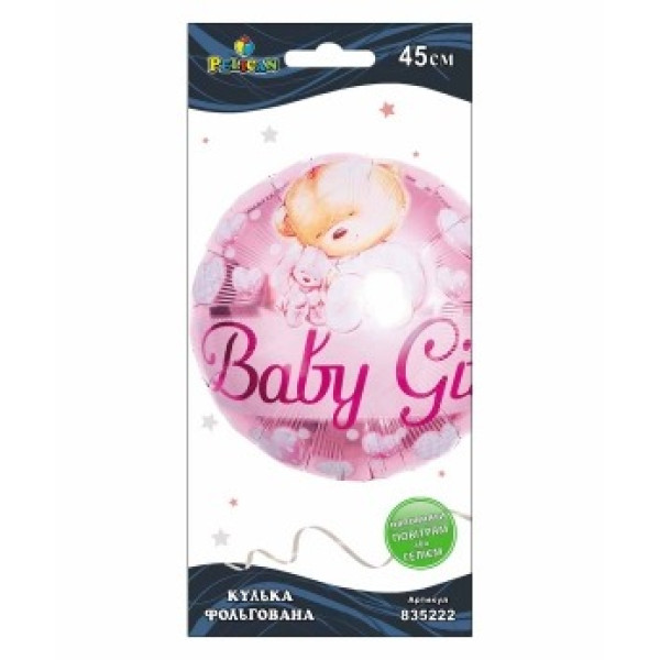 Кулька фольгована "Pelican" /835222/ Baby Girl ведмедики рожева,  45см