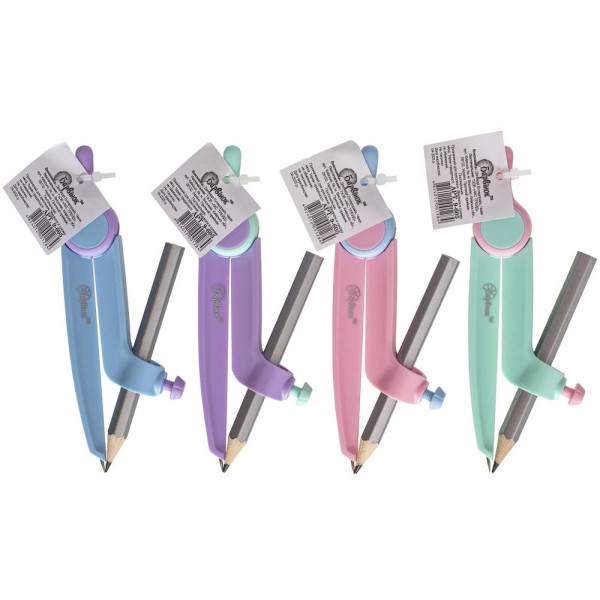 Periwinkle compass /9-605/ plastic 12 cm, with pencil holder+pencil, in display, mix (24/288)