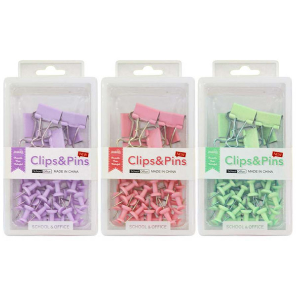 Stationery set "WB" /2065(5551)/ binder 19mm-6pcs, buttons-nails - 35pcs, mix3 (1/24)