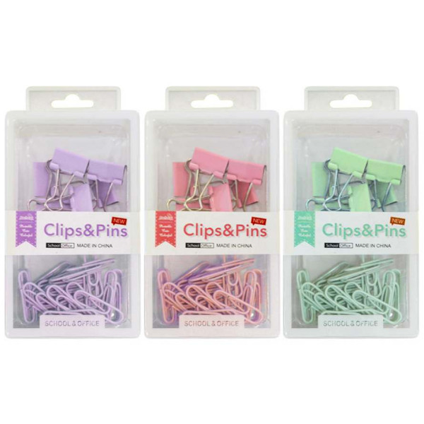 Stationery set "WB" /2064(5554)/ binder 19mm-6pcs, paper clips 28mm - 40pcs, mix3 (1/24)