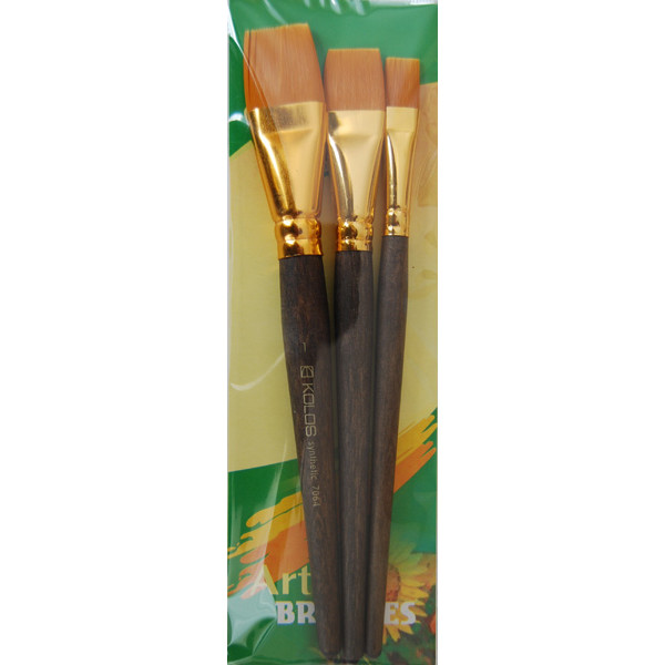 Set of brushes "KOLOS" 7064, flat synthetics, 3 pcs (№1,3/4,1/2) k.r. (1/12)