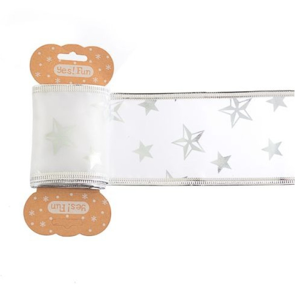 Gift wrapping tape "Yes! Fun" /750327/ 6 cm * 2 m, white with a silver star (1/20/200)