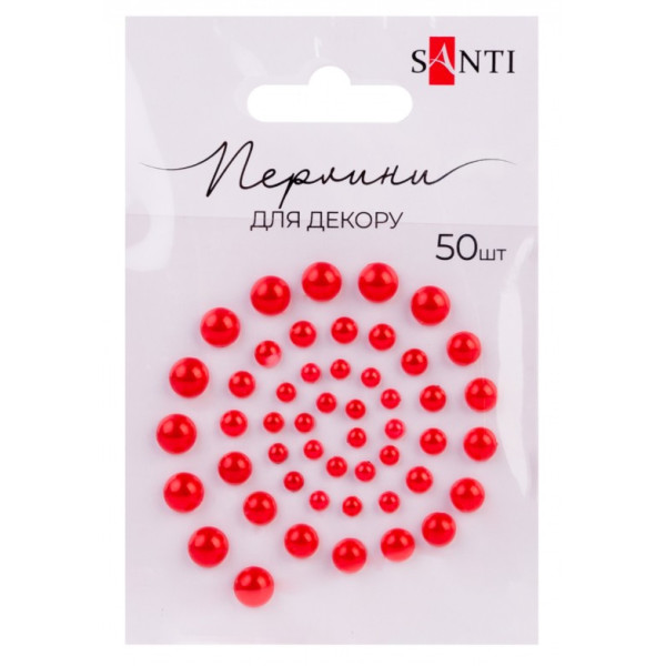 Перлини самоклеючі "Santi" /952640/ червоні  розмір:3мм-6мм (50шт)  (1/10)