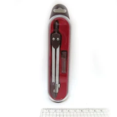 Циркуль "JO" /IMG 2119/ ніжка не згин. + ковпачок д/голки, червона підложка + грифель (40)