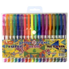 Набір гелевих ручок "УМКА" /ГР53/ 6+6+6 кол. "Glitter+Neon+Metallic" прогум. грип (1/12/48)