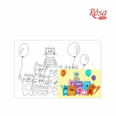 Картина на картоні з контуром "ROSA START" 20*30 Мультфільм №33 "Котики з кульками" /047/ БЕЗ ФАРБ