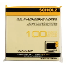 Папір з клейким шаром 76*76 мм "SCHOLZ" /8068-Y/ 100 арк. жовтий (6/48)