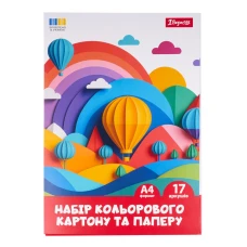 Картон та папір кольоровий А4/17арк "1В" /954902/ односторонній МІКС (1/25)