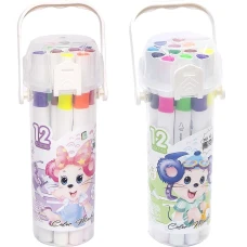 Фломастери "JO" /241-12/ "Mouse" 12кол. двосторонні,  трикутн. корпус, plastic box (1/18/108)