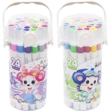 Фломастери "JO" /241-24/ "Mouse" 24кол. двосторонні,  трикутн. корпус, plastic box (1/14/56)
