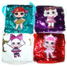 Сумочка /101/ шкір/зам дитяча "Кукла" з пайєтками на кнопці 16,5*16см, 6кол.  (1/12/120)