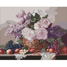 Алмазная мозаика "Идейка" /AMO20069/ "Корзина с цветами и фруктами" 40*50см