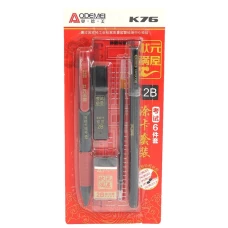 Набір канцелярський "AODEMEI" /K76/ 6 предм (лінійка, олів. мех, грифель, ластик, ручка, стрижень) (1/50)