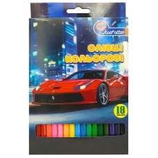Олівці кольорові "JO" 18 кол. /7303-18A/ дерево "Sportcar" упаковка картон (1/8/160)