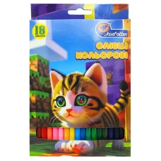 Олівці кольорові "JO" 18 кол. /7303-18F/ дерево "Кошеня" упаковка картон (1/8/160)