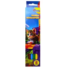 Олівці кольорові "JO" 6 кол. /7303-6F/ дерево "Кошеня" упаковка картон (1/24/480)