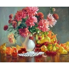 Алмазная мозаика "Go to art" /177007/ "Натюрморт с георгинами" 40*50см на подрамнике