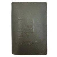 Обкладинка Паспорт "4PROFI" /19850/530/ шкірзам, Passport Ukraine Тризуб хакі тиснення