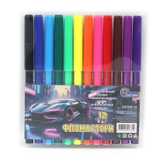 Фломастери "JO" 12 кол. /6816-12B/ з вент. колп. "Sportcar" в жорсткому ПВХ (1/12/192)