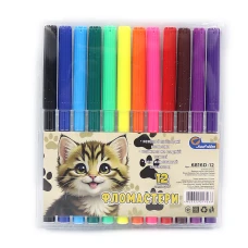 Фломастери "JO" 12 кол. /6816-12D/ з вент. колп. "Котик" в жорсткому ПВХ (1/12/192)