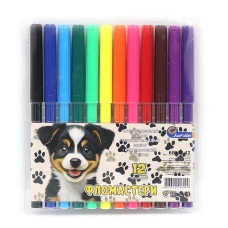 Фломастери "JO" 12 кол. /6816-12R/ 68165-12/ з вент. колп. "Песик" в жорсткому ПВХ (1/12/192)