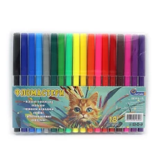 Фломастери "JO" 18 кол. /6816-18H/ з вент. колп. "Кошеня" в жорсткому ПВХ (1/12/144)