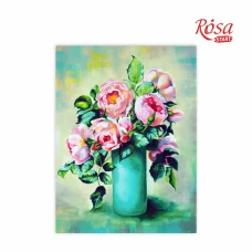 Картина на картоні з контуром "ROSA START" 30*40 Натюрморт №19 "Рожеві троянди" /553/ БЕЗ ФАРБ