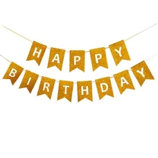 Гірлянда-розтяжка, прапорці /13022-1/ "Happy birthday" 12*16см-5м, золото (1/12)