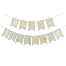 Гірлянда-розтяжка, прапорці /13022-2/ "Happy birthday" 12*16см-5м, срібло (1/12)