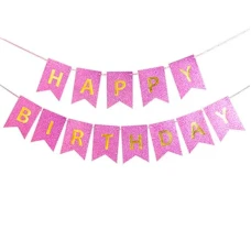 Гірлянда-розтяжка, прапорці /13022-3/ "Happy birthday" 12*16см-5м, рожевий (1/12)